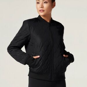 Blanc Noir Reversible Bomber Jacket Womens Small Quilted Satin Splatter Street